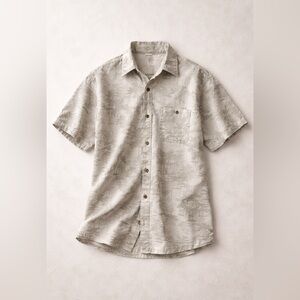 Men's Hawaiian Khaki Palm Tree Print Cotton Short Sleeve Shirt. Size Large.
